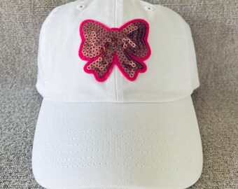 White Baseball Cap/Hat with Pink Bow