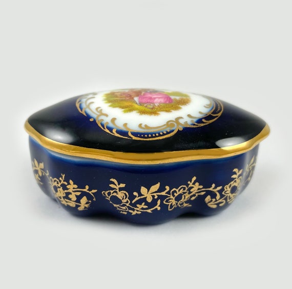 Vintage Limoges Cobalt Blue Porcelain 22K Gold Ac… - image 3