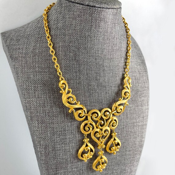 Crown Trifari Bib Dangle Pendant Necklace - 1960s - image 2