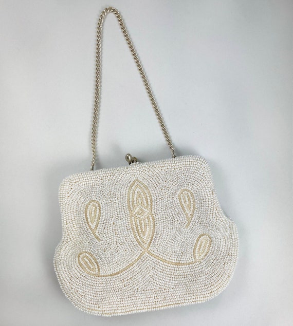 Vintage White Beaded Purse - Made in Japan - image 1