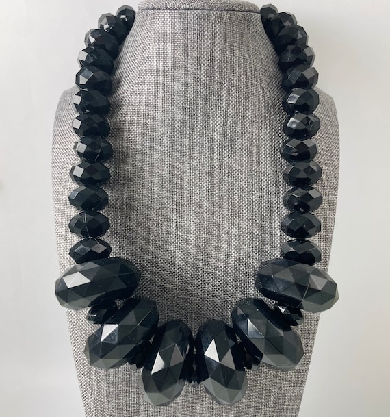 Joan Rivers Oversized Black Faceted Beaded Neckla… - image 1