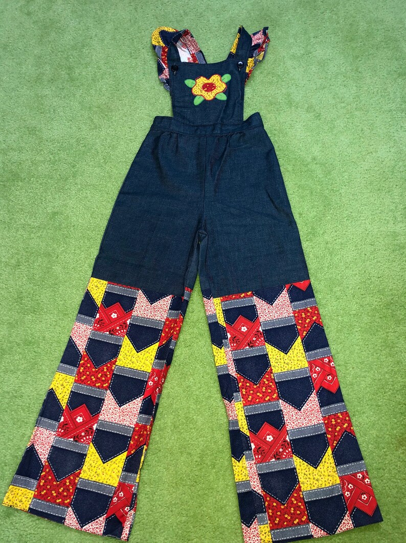 1970/'S Girls Patchwork Overalls Mint