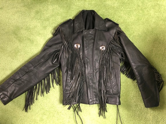 Awesome 80's Black Leather Biker Jacket with Fring