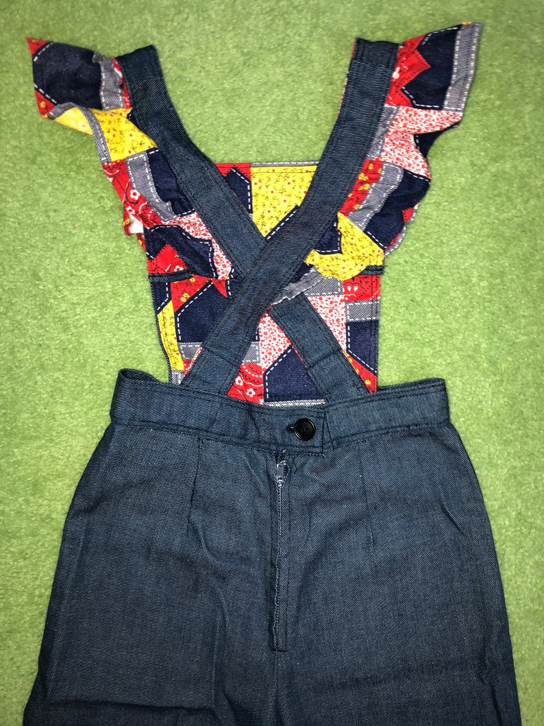 1970/'S Girls Patchwork Overalls Mint