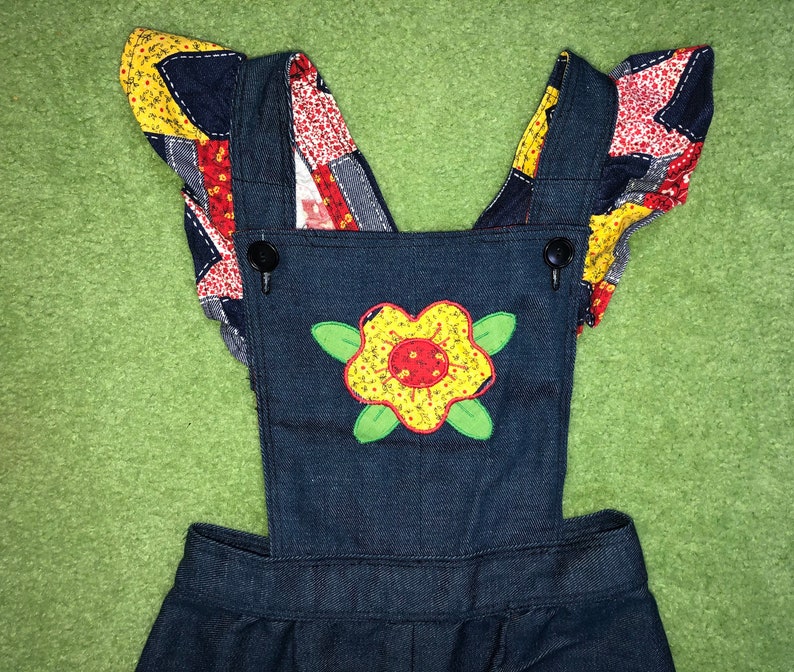 1970/'S Girls Patchwork Overalls Mint