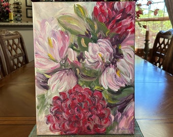 12x16 Original Art, Canvas Painting, Flowers Painting, Floral Painting, Acrylic Painting, Abstract Art, Textured Wall Art, Impressionist Art