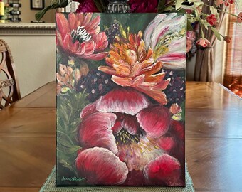 12x16 Original Art, Canvas Painting, Flowers Painting, Floral Painting, Acrylic Painting, Abstract Art, Textured Wall Art, Impressionist Art