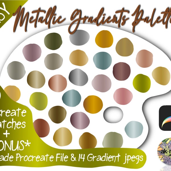 Procreate Metallic Gradient Color Palette Swatches, iPad lettering, graphic design, art photography, rose gold, silver, copper, bronze,...