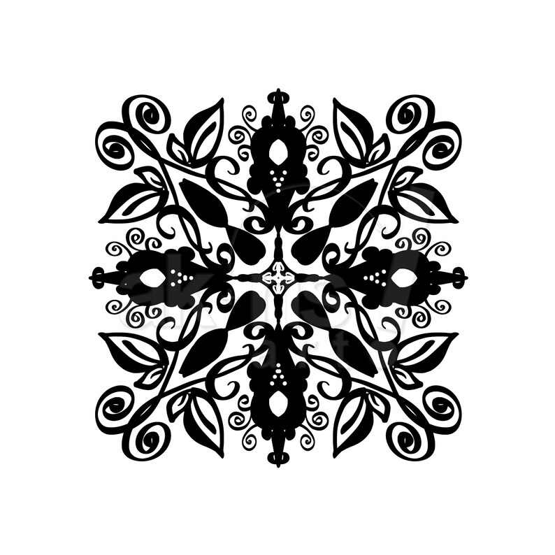 Decorative PNG Clip Art Silhouette PNG Cricut Clipart transparent background black white flourish flower art elegant design color page