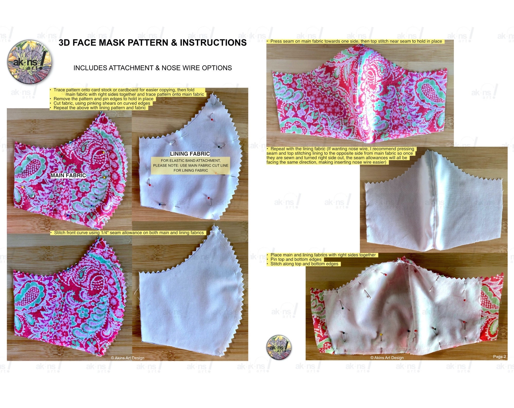 3D Face Mask Pattern Nose Wire 7 Different Sizes Adult - Etsy
