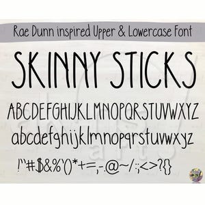 SKINNY STICKS Fuente inspirada en Rae Dunn con letras mayúsculas y minúsculas, letras de estilo rústico, fuente de arte digital escrita a mano
