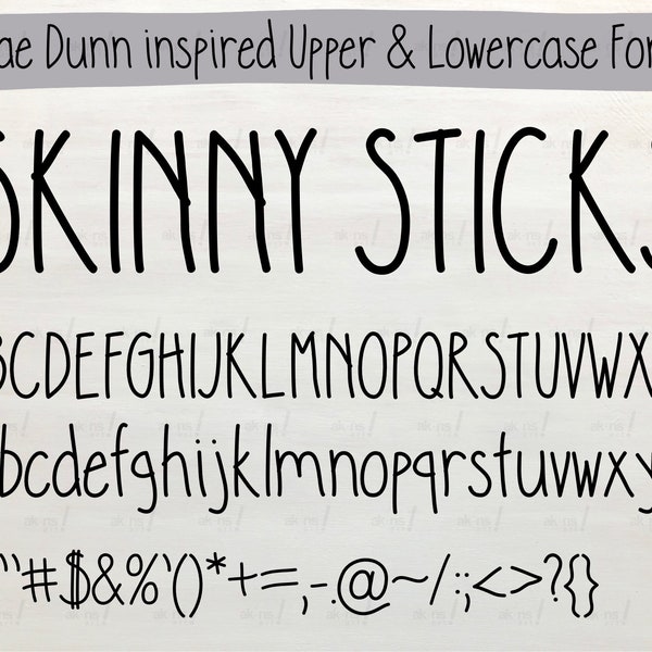 SKINNY STICKS Rae Dunn Inspired Font with Upper and Lower Case Letters, Farmhouse Country Lettering, Digital Handwritten Art Font