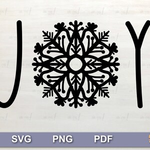 Joy Christmas Snowflake Rae Dunn Font Letters SVG, Cricut Clipart, Silueta, Digital, Vector, Letrero de madera de bandeja escalonada, PDF, Uso comercial