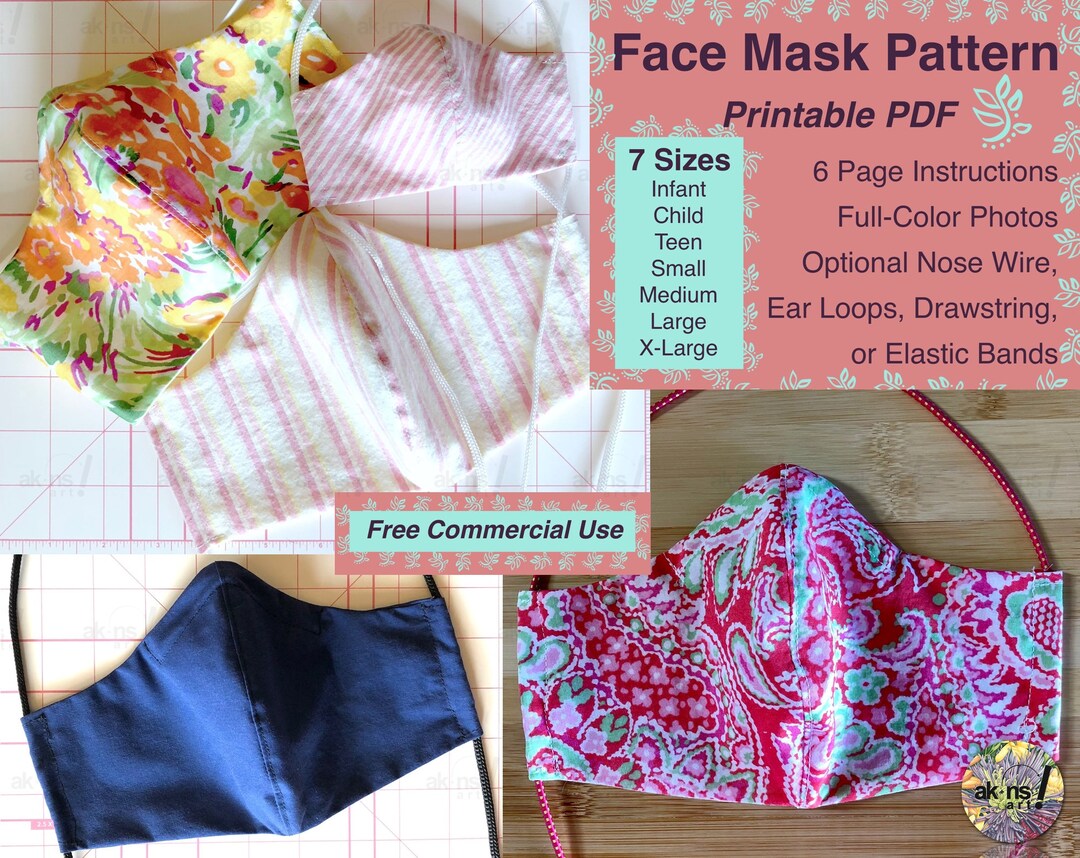 3D Face Mask Pattern, Nose Wire, 7 Different Sizes, Adult Small Medium ...