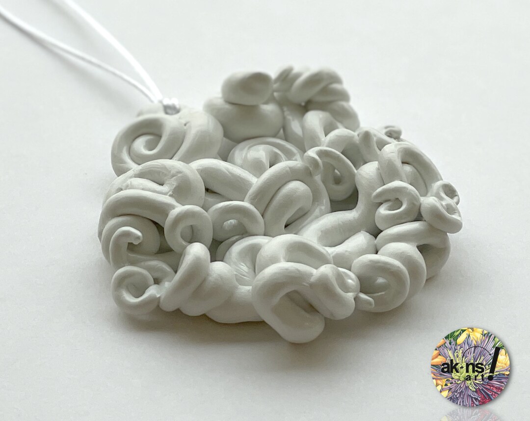 White Clay Ornament 3D Handmade Original Sculpture Art Flourish White