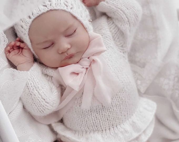 Featured listing image: Sitter romper - Long sleeve romper - Baby girl props - Photo props - Sitter girl - Baby photo prop - Sitter baby photo - White - Baby girl