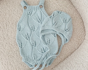 Set of 2 - Baby boy outfit - Leaf romper - New baby boy outfit - Baby boy set - Baby boy set - Pale blue - Baby boy knits