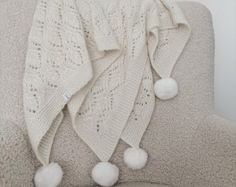 100*90 cm blanket - Cream alpaca blanket - Baby blanket - Baby shower gift - New baby gift - Baby blanket - Blanket with pattern - Cream