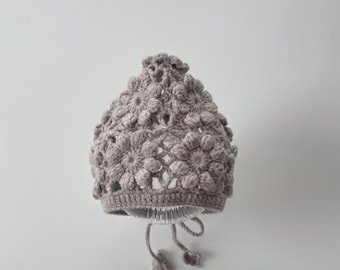 Ready to ship - 0-6 months - Baby girl crochet bonnet - Baby bonnet girl - Flower crochet bonnet - Baby girl bonnet - Summer bonnet