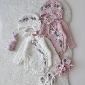 Baby girl romper bonnet booties set - Set of 3 - Newborn girl - Baby girl outfit - Newborn baby set - Hospital set - Pink