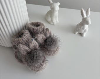 Ready to ship - 0-3 months - Baby bunny booties - Angora booties - Baby girl - Girl booties -  Baby booties - Bunny booties