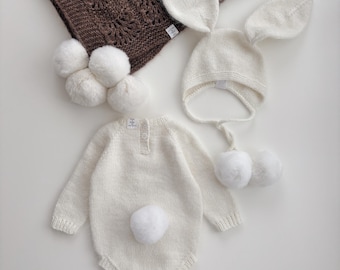 Set of 2 - Bunny outfit - Christmas outfit - Bunny set - Baby boy outfit - Baby boy bunny - Bunny romper - Bunny set - Bunny - Milky white