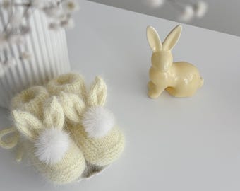 Ready to ship - 0-3 months - Baby bunny booties - Angora booties - Newborn girl - Newborn boy - Girl booties - Yellow booties