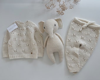 Set of 3 - Baby girl/boy set - Baby girl - Toddler girl - Toddler pants - Sweater- Baby boy set - Sweater and pants - Cream - Baby toy