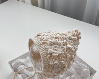 Ready to ship - 0-6 months - Baby girl crochet bonnet - Baby bonnet girl - Flower crochet bonnet - Baby girl bonnet - Summer bonnet