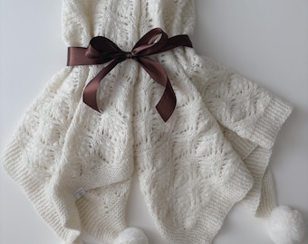 Cream alpaca blanket - 100*90 cm blanket - Baby blanket - Baby shower gift - New baby gift - Baby blanket - Blanket with pattern - Cream