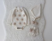 Long sleeve romper and bonnet - Set of 2 - Baby boy prop - Photo props - Baby photo prop - Baby boy - Baby outfit - Brown