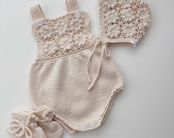 Ready to ship - 0-3 months - Set of 3 - Baby girl romper - Summer romper - Romper and bonnet set - Sleeveless romper - Baby outfit - Summer