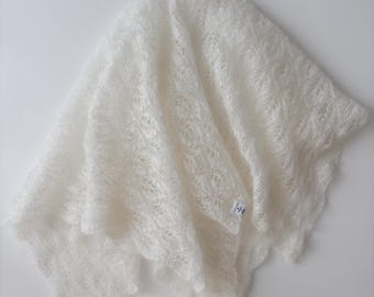 Hand Knitted Cream mohair Baby Blanket – 80x70 cm