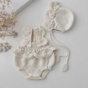 Lot de 2 - Combi-short bébé fille - Combi-short d'été - Ensemble barboteuse et bonnet - Combi-short sans manches - Tenue pour bébé - Tenue d'été - Bébé fille