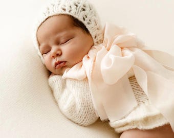Baby Alpaca Knit Sitter Romper & Bonnet Set – Photo Prop