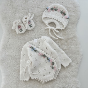 Set van 3 - romper slofjes babymeisje - pasgeboren meisje - outfit babymeisje - set pasgeboren baby - ziekenhuisset - wit