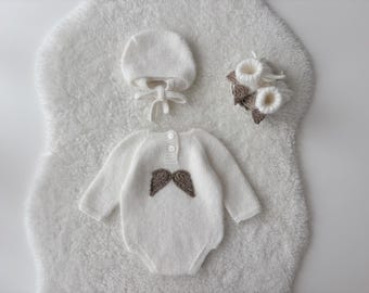 Baby boy angel set - Set of 3 - bshy romper - Baby boy outfit - Baby boy - White outfit for boy - Baby boy angel set - Baby booties