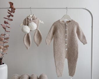 Bunny romper bonnet and booties - Set of 3 - Easter outfit - Bunny set - Baby boy outfit - Baby boy bunny - Bunny romper - Bunny set