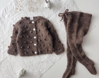 Cardigan and panties - 3-6 months - Set of 2 - Baby popcorn cardigan - Sitter set - Popcorn cardigan - Baby knitwear - READY TO SHIP