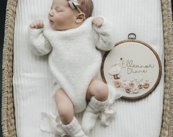 Set of 3  - Long sleeve romper bonnet and socks  - Baby boy prop - Photo props - Baby photo prop - Baby girl - Baby boy - Cream - Unisex