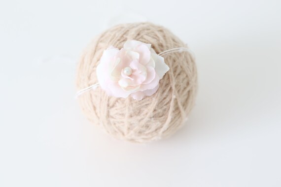 Baby Girls Cream Mohair Flower with Rhinestone Headband fits Newborn 0-12 mos