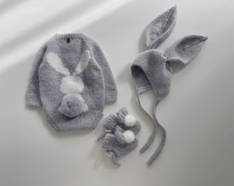 0-3 months - Set of 3 - Baby boy romper - Bunny romper - Easter bunny set - Baby boy - Baby boy outfit - Baby easter outfit - Bunny romper