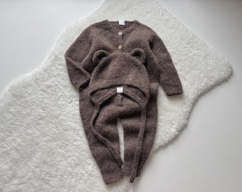 Set of 2 - Long legs romper and bear bonnet - Baby boy outfit - Baby boy outfit - Baby girl outfit - Unisex baby outfit - Bear - Photo props