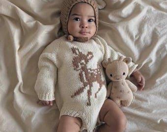 Set of 2 - Romper and bonnet - Deer romper - Deer bonnet - Baby boy outfit - Baby girl outfit - Baby outfit - Christmas outfit
