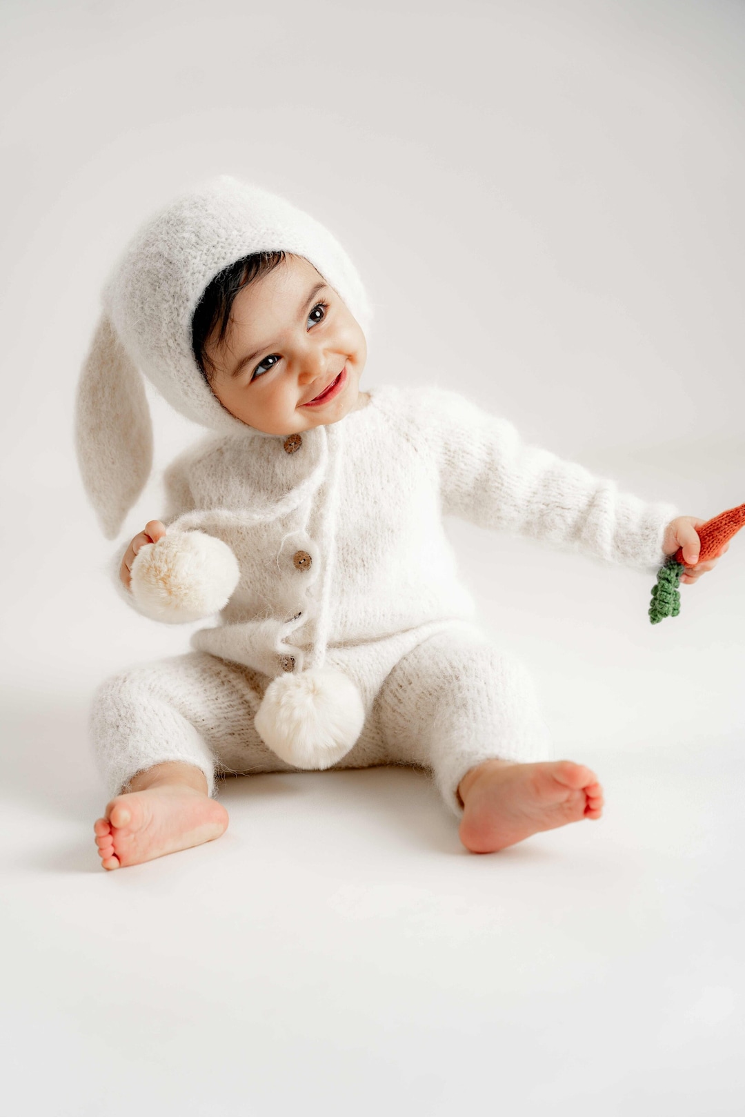 Alpaca Knit Baby Bunny Outfit – Romper and Bonnet Set - Etsy