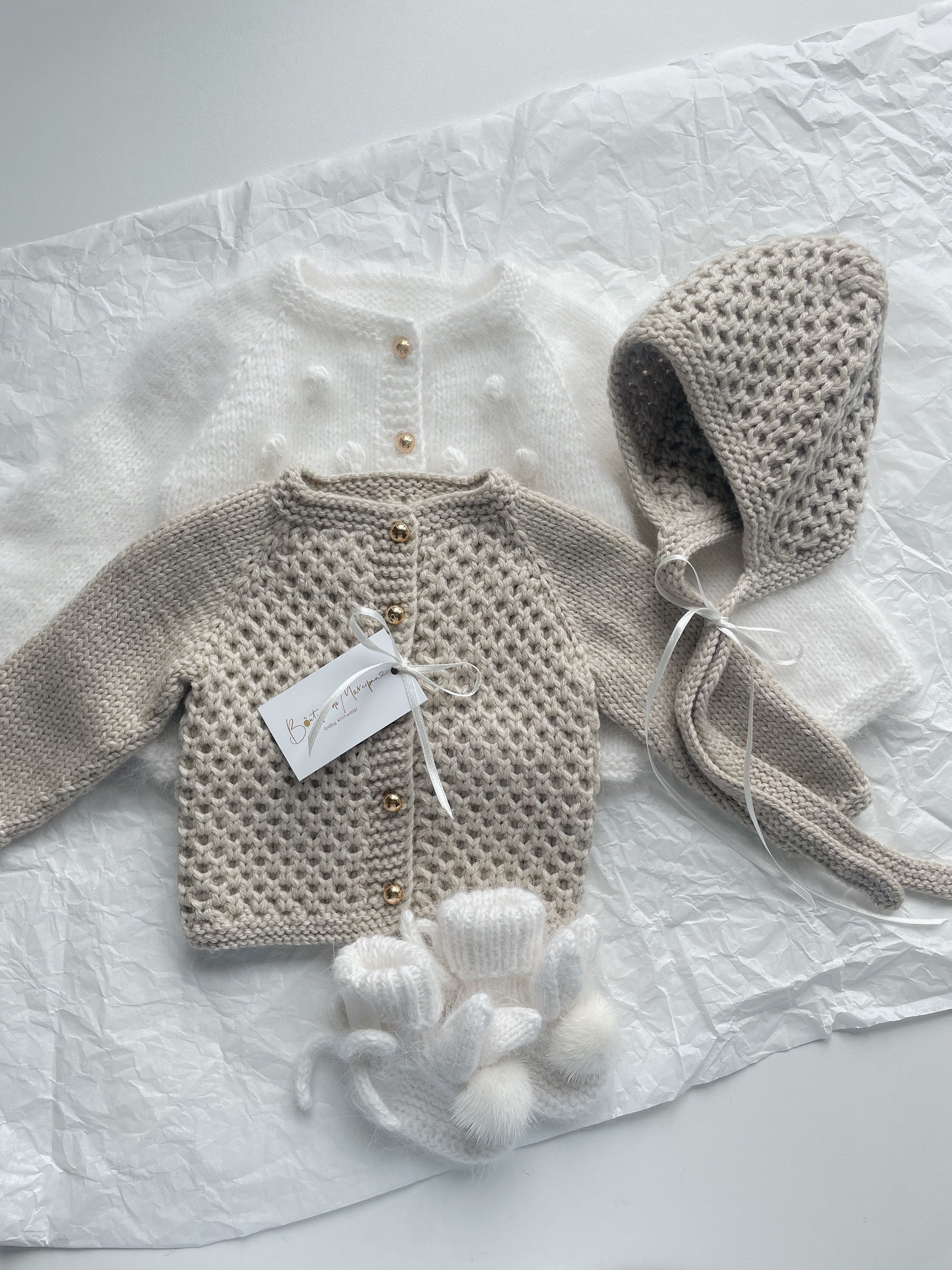 Set of 2 Baby cardigan and bonnet Baby girl Toddler girl set
