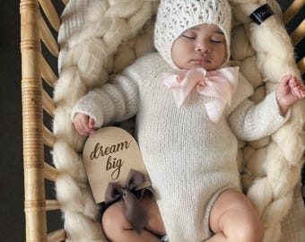 Set of 3 - Sitter romper - Long sleeve romper - Baby girl props - Photo props - Sitter girl - Baby photo prop - Cream baby romper - Baby