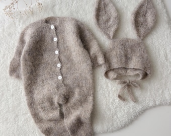 Bunny baby set - 0-3 months - Set of 2 - Baby girl/boy outfit - Baby bunny set - Easter bunny outfit - Bunny bonnet - READY TO SHIP