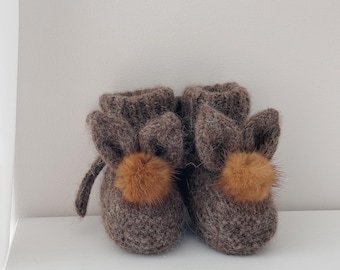 Ready to ship - 0-3 months - Baby bunny booties - Angora booties - Baby girl - Girl booties -  Baby booties - Bunny booties