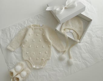 Set of 3 - Baby girl outfit - Popcorn romper - New baby girl romper - Baby girl set - Hospital baby set - Baby romper set - Baby girl